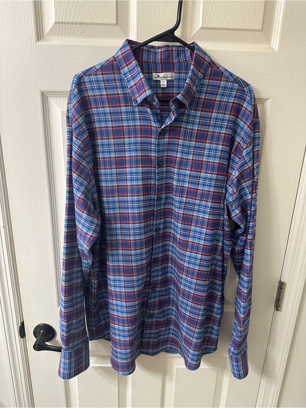 Peter Millar Men’s XL Blue Red Plaid Long Sleeve Button Down Shirt